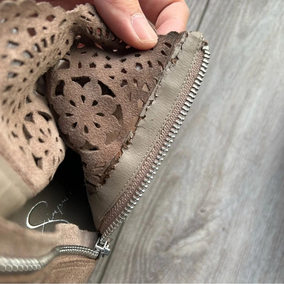 Jessica Simpson Tan Laser Cut Genuine Leather Suede Bootie - Picture 15 of 16